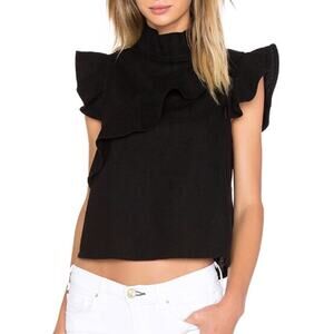 Mcguire Barrett Black Sorbonne Ruffle Linen Blend Top Sz S